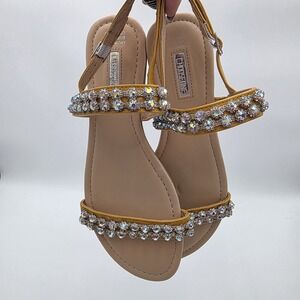Chosenone Womens AB Jeweled Strappy Flat Sandals Yellow Buckle Size 9 NEW